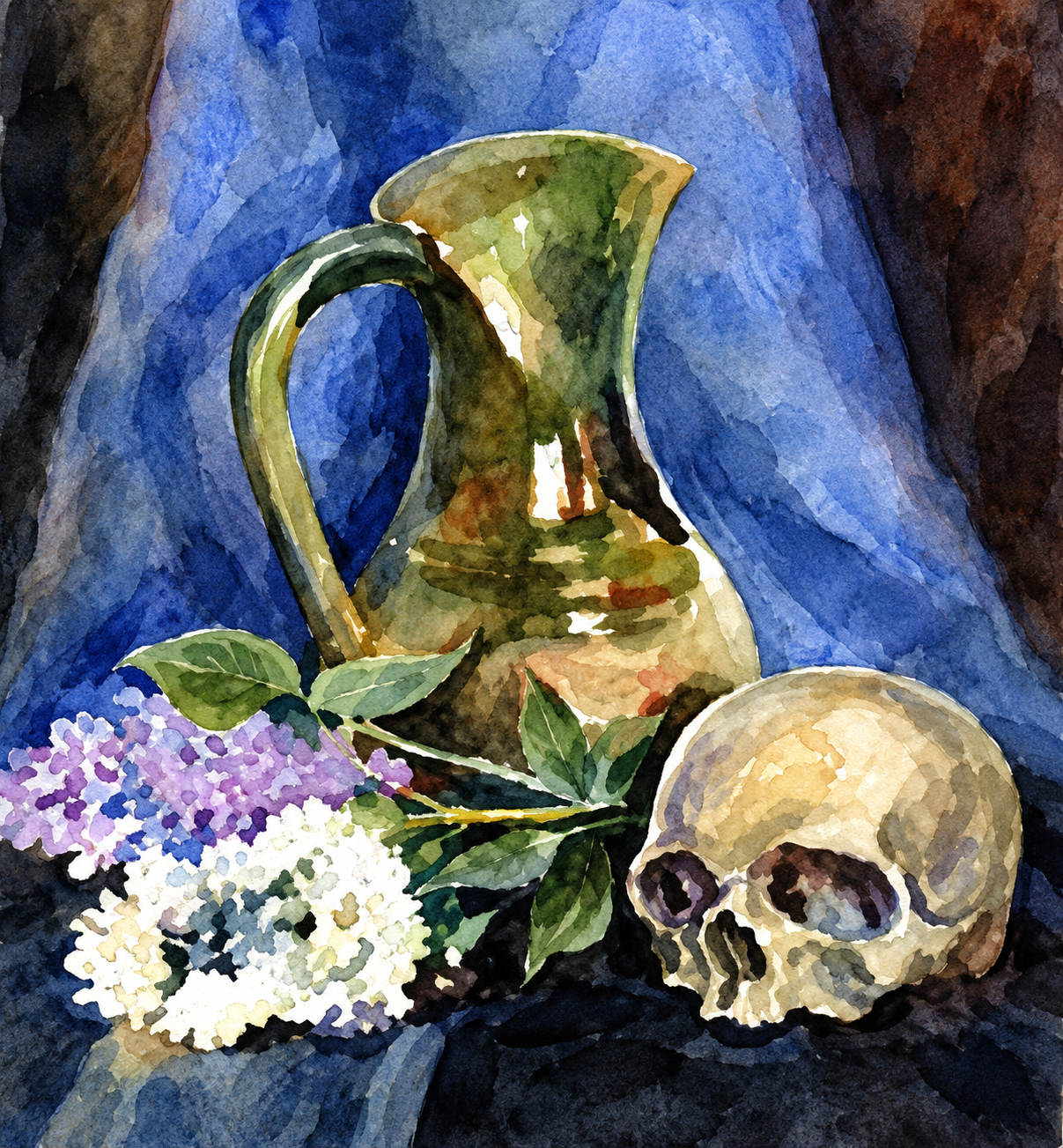Still life with a skull (watercolor)